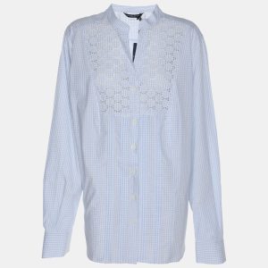 Marina Sport by Marina Rinaldi Light Blue Checkered Cotton Long Sleeve Shirt L, Shirts & Tops - Luxury Closet catalog