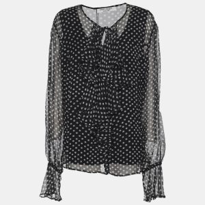 Marina Rinaldi Dark Grey Polk Dots Print Chiffon Ruffle Neck Tops L, Shirts & Tops - Luxury Closet catalog