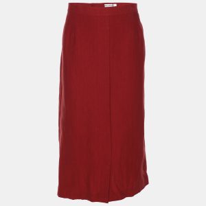 Marina Rinaldi Red Linen Straight Midi Skirt L, Skirts - Luxury Closet