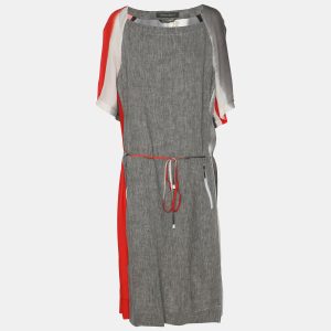 Marina Rinaldi Multicolor Silk Linen Drawstring Dress L, Dresses - Luxury Closet