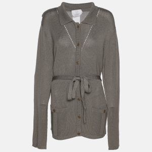 Marina Rinaldi Grey Rib Knit Button Front Sweater L, Sweaters & Cardigans - Luxury Closet