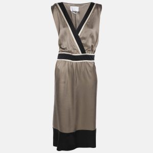 Voyage by Marina Rinaldi Metallic Beige/Black Sleeveless Mni Dress L, Dresses - Luxury Closet