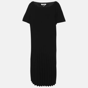 Marina Rinaldi Black Crepe Pleated Dress L, Dresses - Luxury Closet