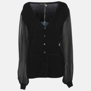 Marina Rinaldi Black Stretch Knit Belted Sweatshirt XL, Clothing - Luxury Closet