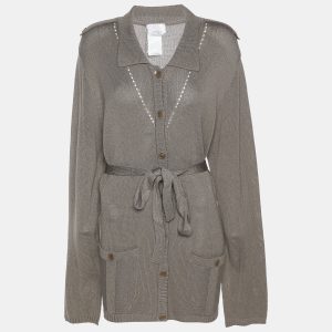 Voyage by Marina Rinaldi Grey Stretch Knit Belted Cardigan L, Sweaters & Cardigans - Luxury Closet catalog