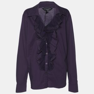 Marina Sport by Marina Rinaldi Stretch Cotton Ruffle Blouse L, Shirts & Tops - Luxury Closet