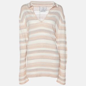 Voyage by Marina Rinaldi Peach/Metallic Stripe Stretch Knit Sweatshirt L, Clothing - Luxury Closet