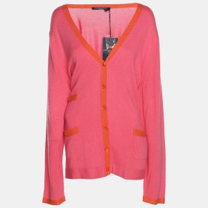 Marina Sport by Marina Rinaldi Pink/Orange Silk Knit Full Sleeve Sweater L, Sweaters & Cardigans - Luxury Closet