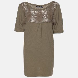 Marina Sport by Marina Rinaldi Khaki Jersey Knitted Embroidered Top L, Shirts & Tops - Luxury Closet catalog
