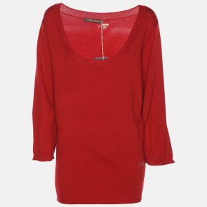 Marina Rinaldi Red Stretch Knit Sweater L, Clothing - Luxury Closet