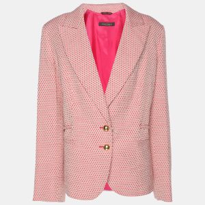 Marina Rinaldi Pink Jacquard Check Pattern Single Breasted Blazer L, Coats & Jackets - Luxury Closet
