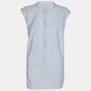 Marina Rinaldi Blue/White Stripe Cotton Silk Sleeveless Top L, Shirts & Tops - Luxury Closet