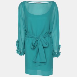 Marina Rinaldi Teal Silk Floral Applique Belted Top L, Shirts & Tops - Luxury Closet catalog