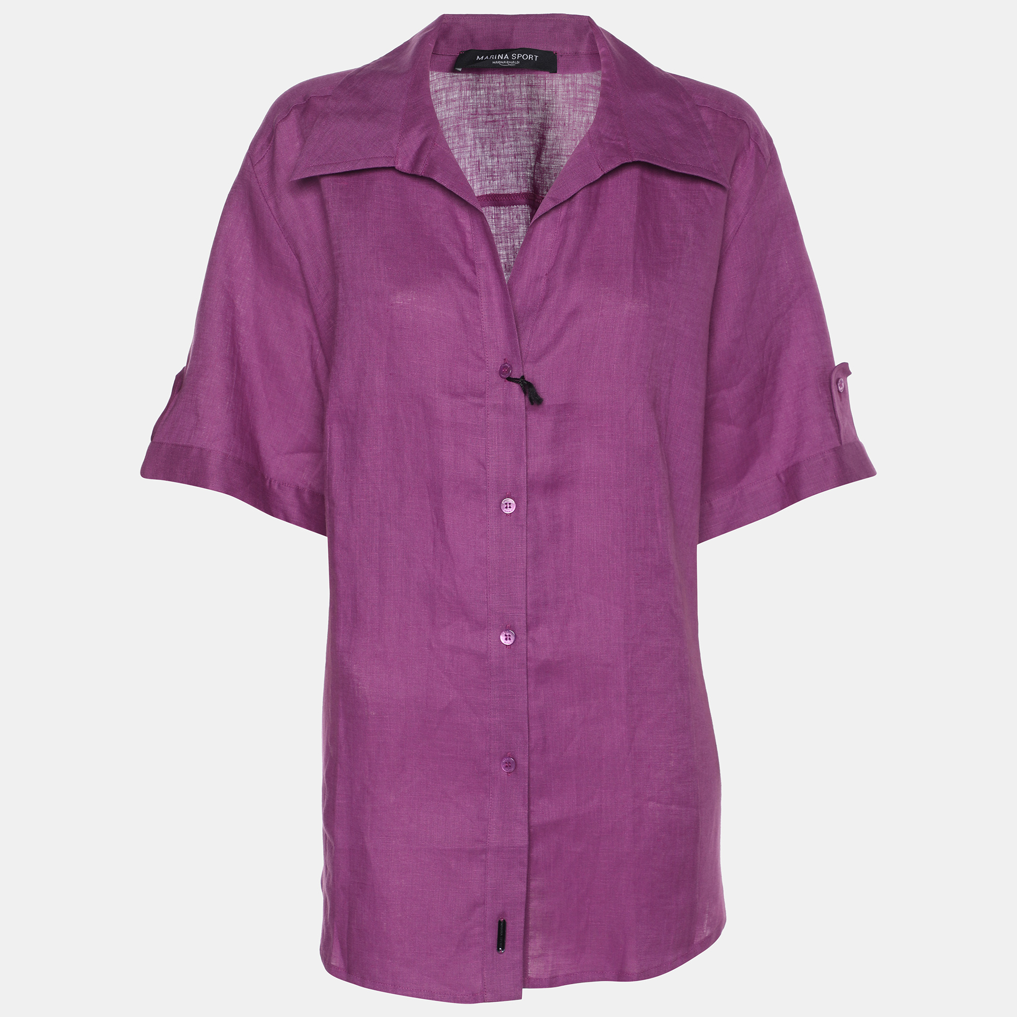 Marina Sport by Marina Rinaldi Purple Linen Short Sleeve Shirt L, Shirts & Tops - Luxury Closet