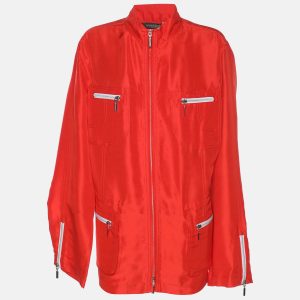 Marina Rinaldi Orange Silk Zip Up Patch Pocket Jacket L, Coats & Jackets - Luxury Closet catalog
