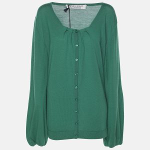 Marina Rinaldi Green Cashmere Knit Button Front Sweater XL, Sweaters & Cardigans - Luxury Closet