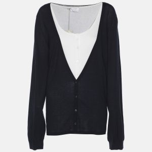 Voyage by Marina Rinaldi Navy Blue/White Knit Shrug L, Sweaters & Cardigans - Luxury Closet