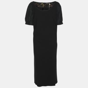 Marina Rinaldi Black Jersey and Nylon Short Sleeve Midi Dress XL, Dresses - Luxury Closet