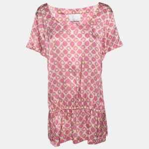 Marina Rinaldi Pink Printed Silk Short Sleeve Top L, Shirts & Tops - Luxury Closet catalog