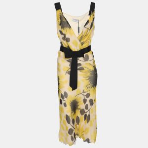 Marina Rinaldi Yellow Chiffon Sunflower Print Sleeveless Dress L, Dresses - Luxury Closet