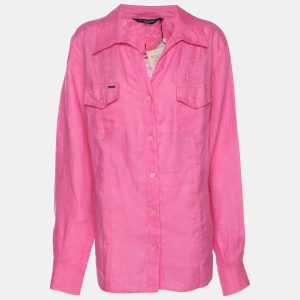 Marina Sport by Marina Rinaldi Pink Linen Button Front Shirt L, Shirts & Tops - Luxury Closet