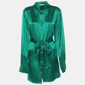 Marina Rinaldi Green Satin Scarf Neck Long Sleeve Shirt L, Shirts & Tops - Luxury Closet