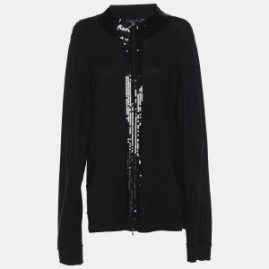 Marina Sport by Marina Rinaldi Black Knit Sequin Embellished Front Zip Sweater XL, Sweaters & Cardigans - Luxury Closet