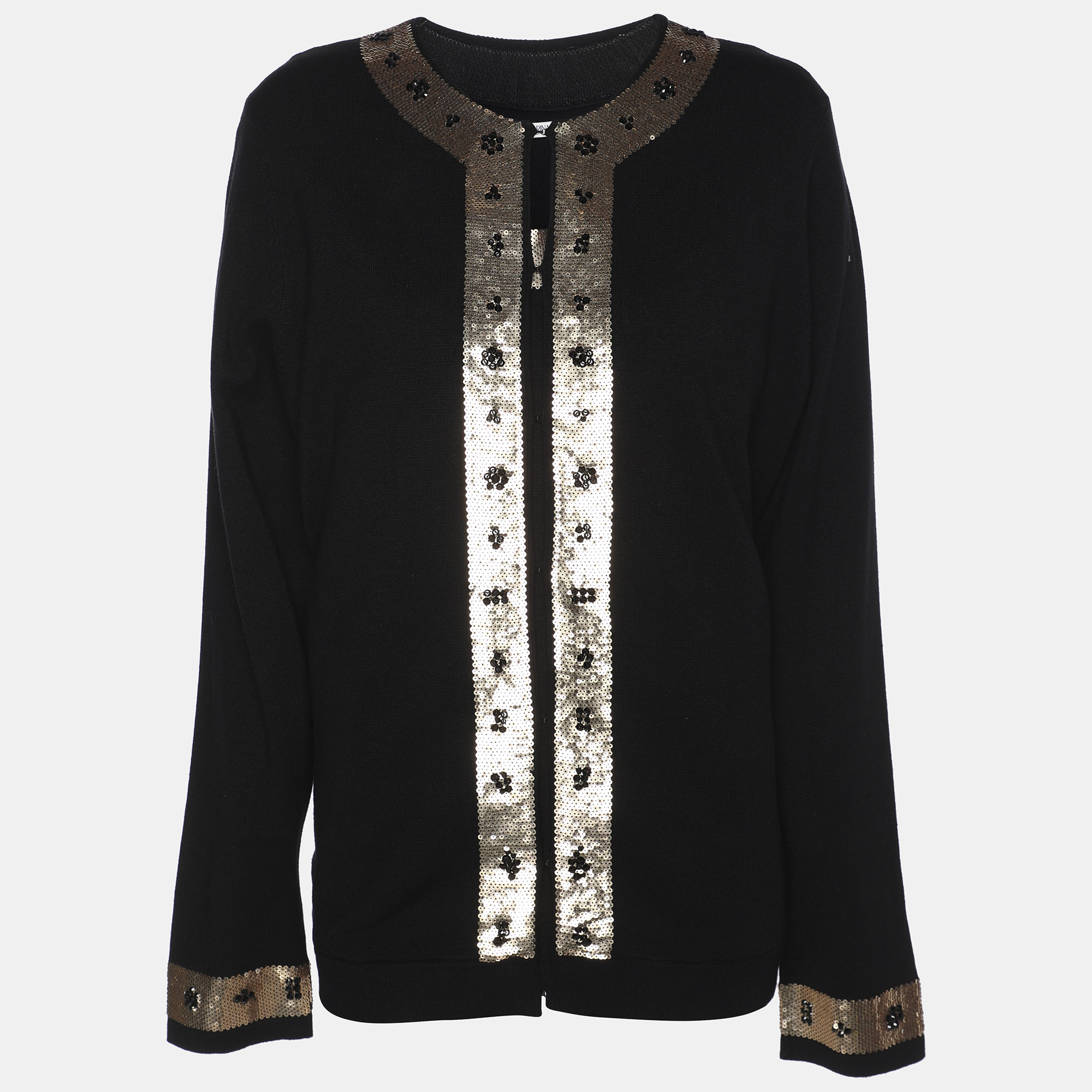 Marina Rinaldi Black/Gold Jersey Sequin Embellished Cardigan Set L, Sweaters & Cardigans - Luxury Closet