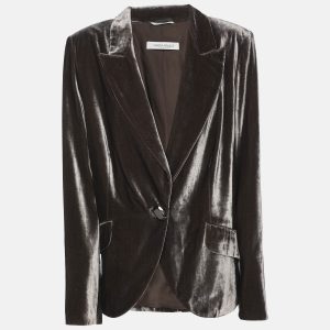 Marina Rinaldi Metallic Grey Velvet Single Breasted Blazer L, Coats & Jackets - Luxury Closet