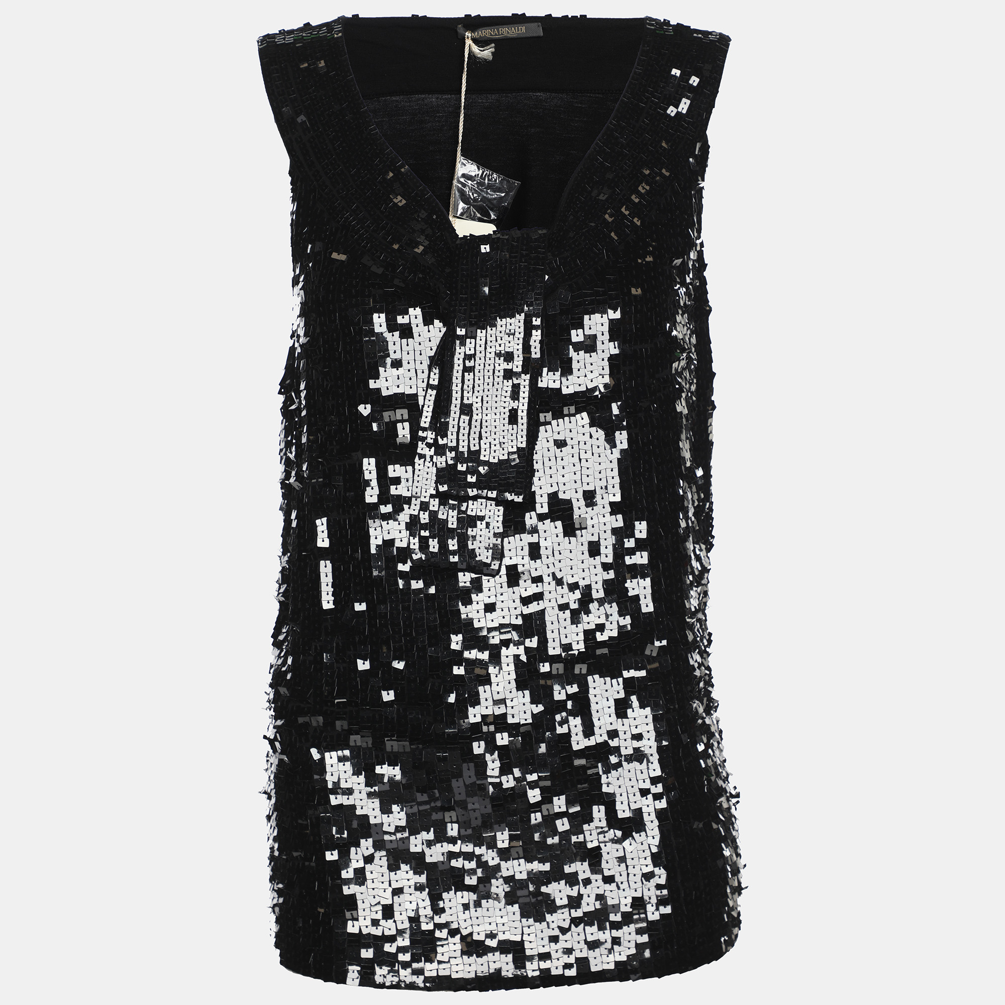 Marina Rinaldi Black Jersey Sequin Tank Top L, Shirts & Tops - Luxury Closet