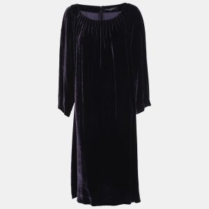 Marina Sport by Marina Rinaldi Purple Velvet Pleated Long Sleeve Mini Dress L, Dresses - Luxury Closet