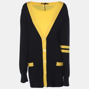 Marina Sport by Marina Rinaldi Navy Blue/Yellow Knit Cardigan L, Sweaters & Cardigans - Luxury Closet catalog
