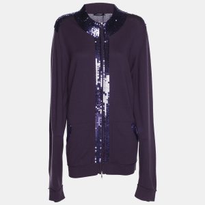Marina Sport by Marina Rinaldi Purple Stretch Knit Sequined Cardigan XL, Sweaters & Cardigans - Luxury Closet