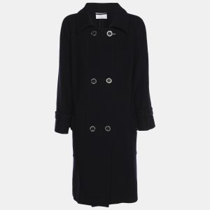 Voyage by Marina Rinaldi Navy Blue Wool Blend Double Breasted Long Jacket L, Coats & Jackets - Luxury Closet