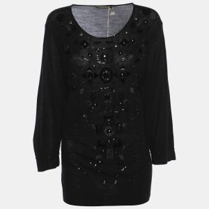 Marina Rinaldi Black Stretch Wool Embellished Sweater L, Sweaters & Cardigans - Luxury Closet