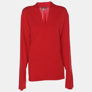 Marina Rinaldi Red Jersey V Neck Top L, Shirts & Tops - Luxury Closet catalog