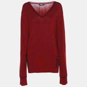 Marina Sport by Marina Rinaldi Red Stretch Knit V Neck Sweater XL, Sweaters & Cardigans - Luxury Closet