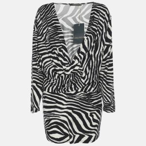 Marina Rinaldi Black/White Zebra Print Jersey V Neck Top L, Shirts & Tops - Luxury Closet
