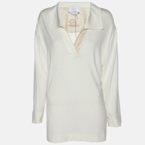 Voyage by Marina Rinaldi Cream Stretch Knit V Neck Top L, Shirts & Tops - Luxury Closet