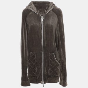 Voyage by Marina Rinaldi Grey Velvet Drawstring Hoodie Jacket L, Coats & Jackets - Luxury Closet catalog