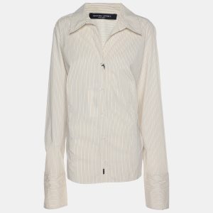 Marina Sport by Marina Rinaldi Beige Stripe Cotton Blend Long Sleeve Shirt L, Shirts & Tops - Luxury Closet