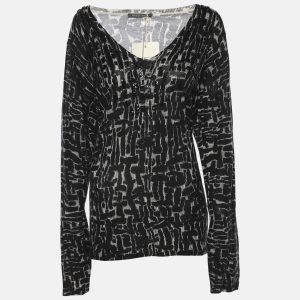 Marina Rinaldi Black/Off White Stretch Knit Scoop Neck Sweater L, Sweaters & Cardigans - Luxury Closet