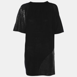Marina Rinaldi Black Stretch Knit Sequin Neck Tie Top S, Shirts & Tops - Luxury Closet