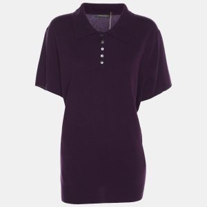 Marina Rinaldi Purple Stretch Knit Short Sleeve Sweatshirt L, Clothing - Luxury Closet