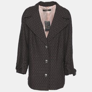 Marina Rinaldi Black/Pink Patterned Jacquard Knit Single Breasted Blazer L, Coats & Jackets - Luxury Closet catalog