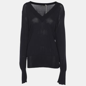 Marina Rinaldi Navy Blue Stretch Knit V Neck Sweater L, Sweaters & Cardigans - Luxury Closet