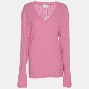 Voyage by Marina Rinaldi Pink Cable Knit V Neck Sweater L, Sweaters & Cardigans - Luxury Closet
