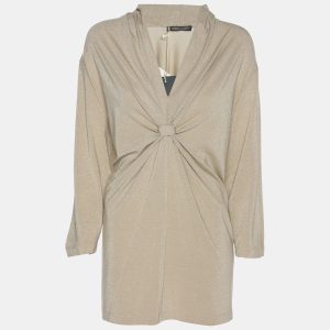 Marina Rinaldi Metallic Beige Lurex Knit Knot Front Shirt L, Shirts & Tops - Luxury Closet catalog