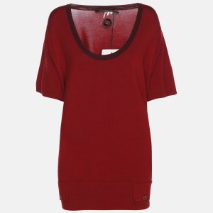Marina Sport by Marina Rinaldi Red Stretch Knit Scoop Knit Short Sleeve Sweater XL, Sweaters & Cardigans - Luxury Closet