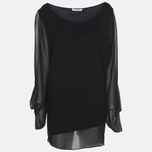 Marina Rinaldi Black Jersey and Chiffon Sleeves Tops L, Shirts & Tops - Luxury Closet